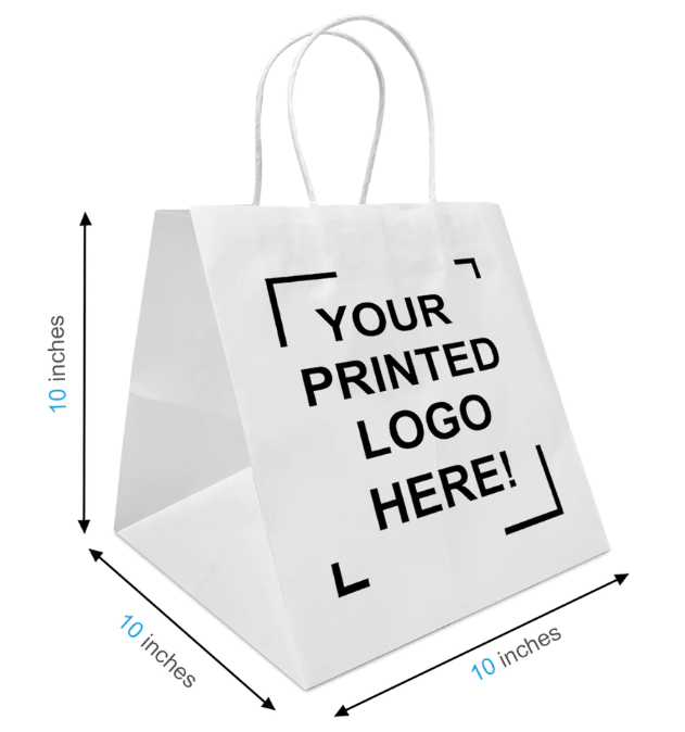 White Kraft Paper Bag 10.5"W x 10.5"D x 10.5"H, 250pcs
