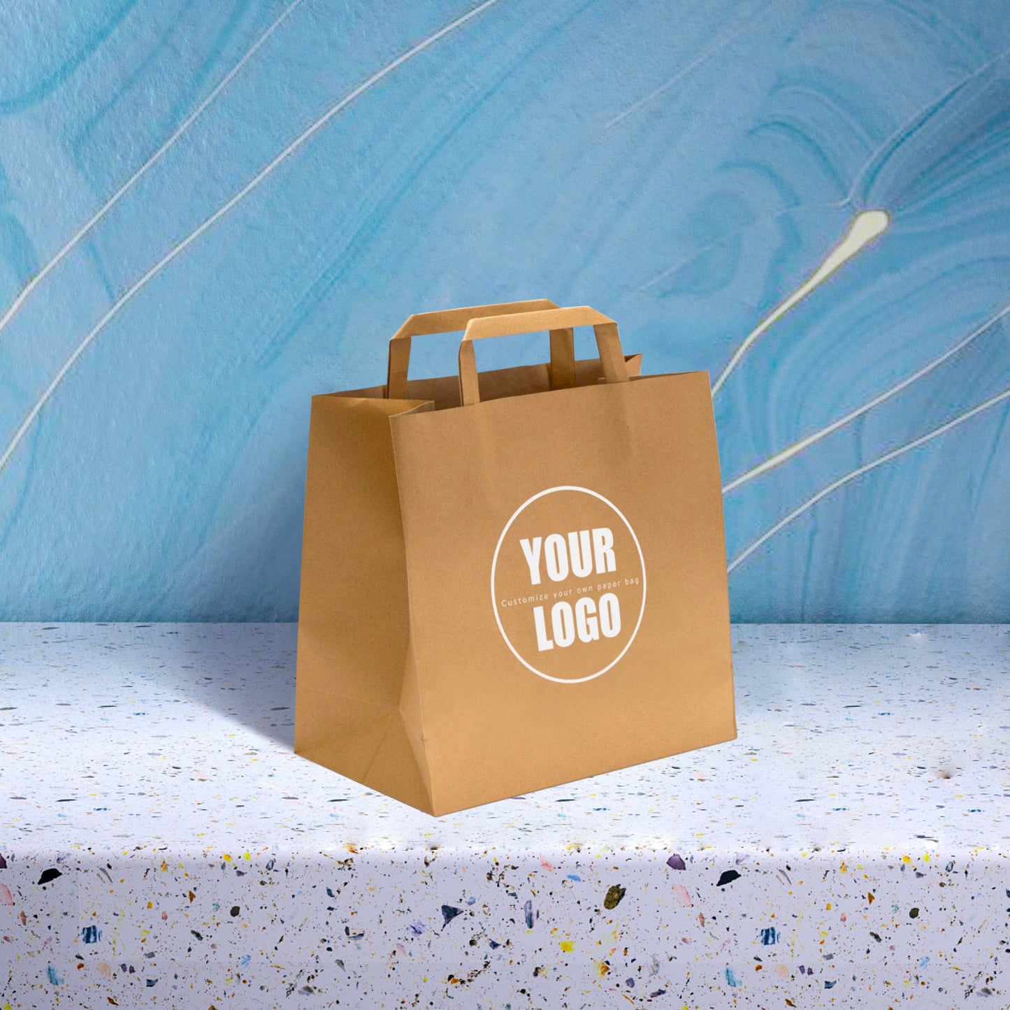 Kraft Paper Bag with Flat Handle - 12"W x 7"D x 12"H