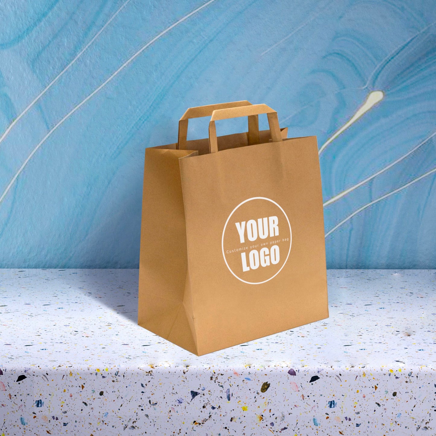 Kraft Paper Bag with Flat Handle - 12"W x 7"D x 14"H